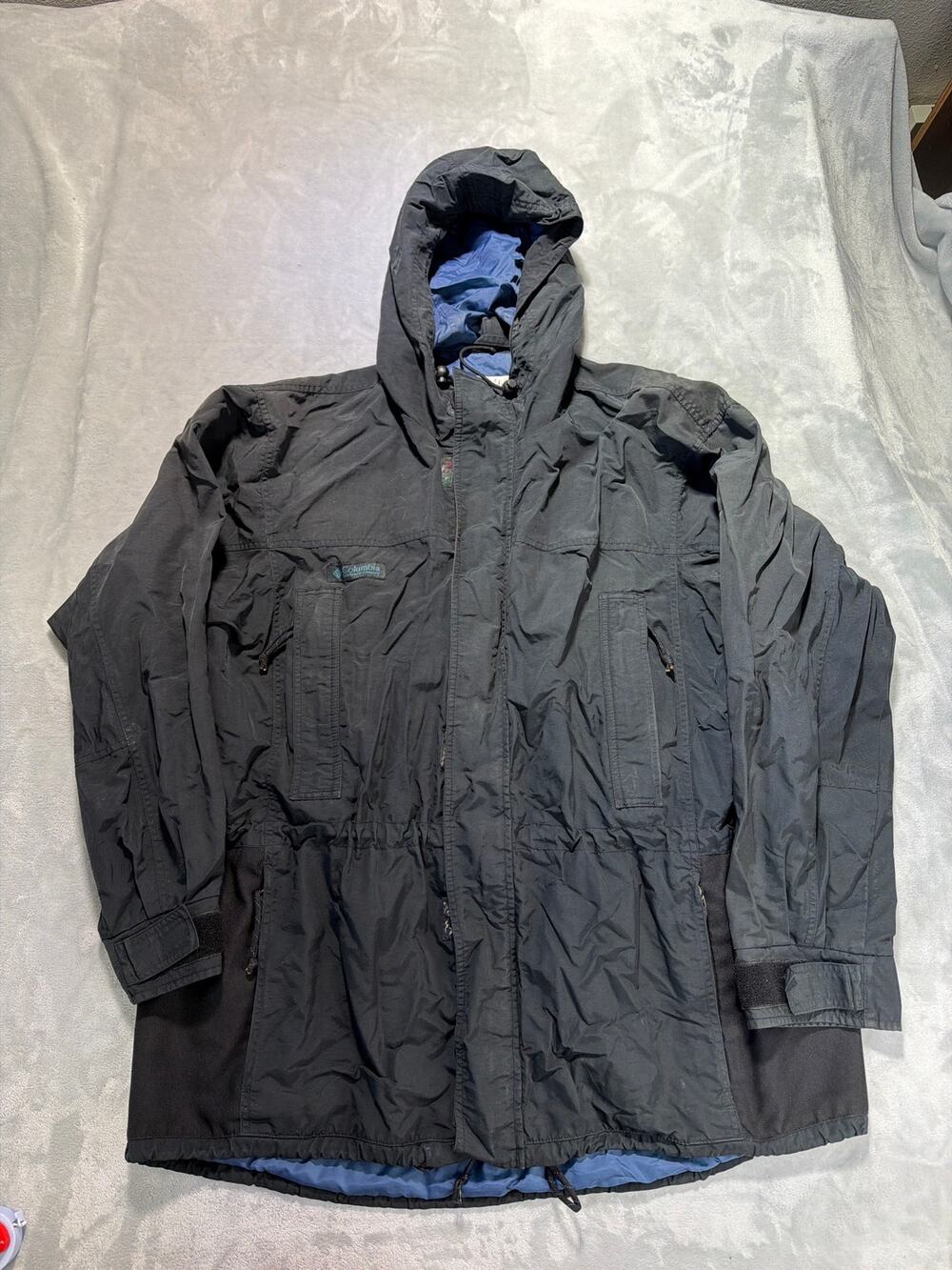 Vintage 90s Columbia Black Nylon Interchange Parka Jacket Shell Medium XL